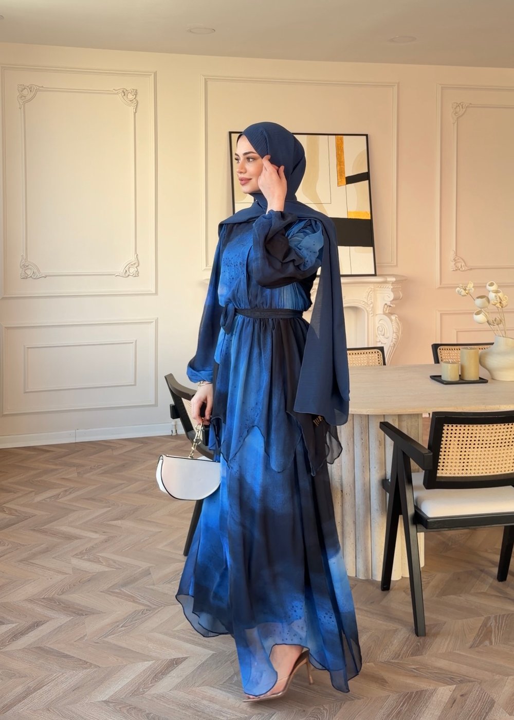 Maura Kat Kat Şifon Elbise Mavi (5717)
