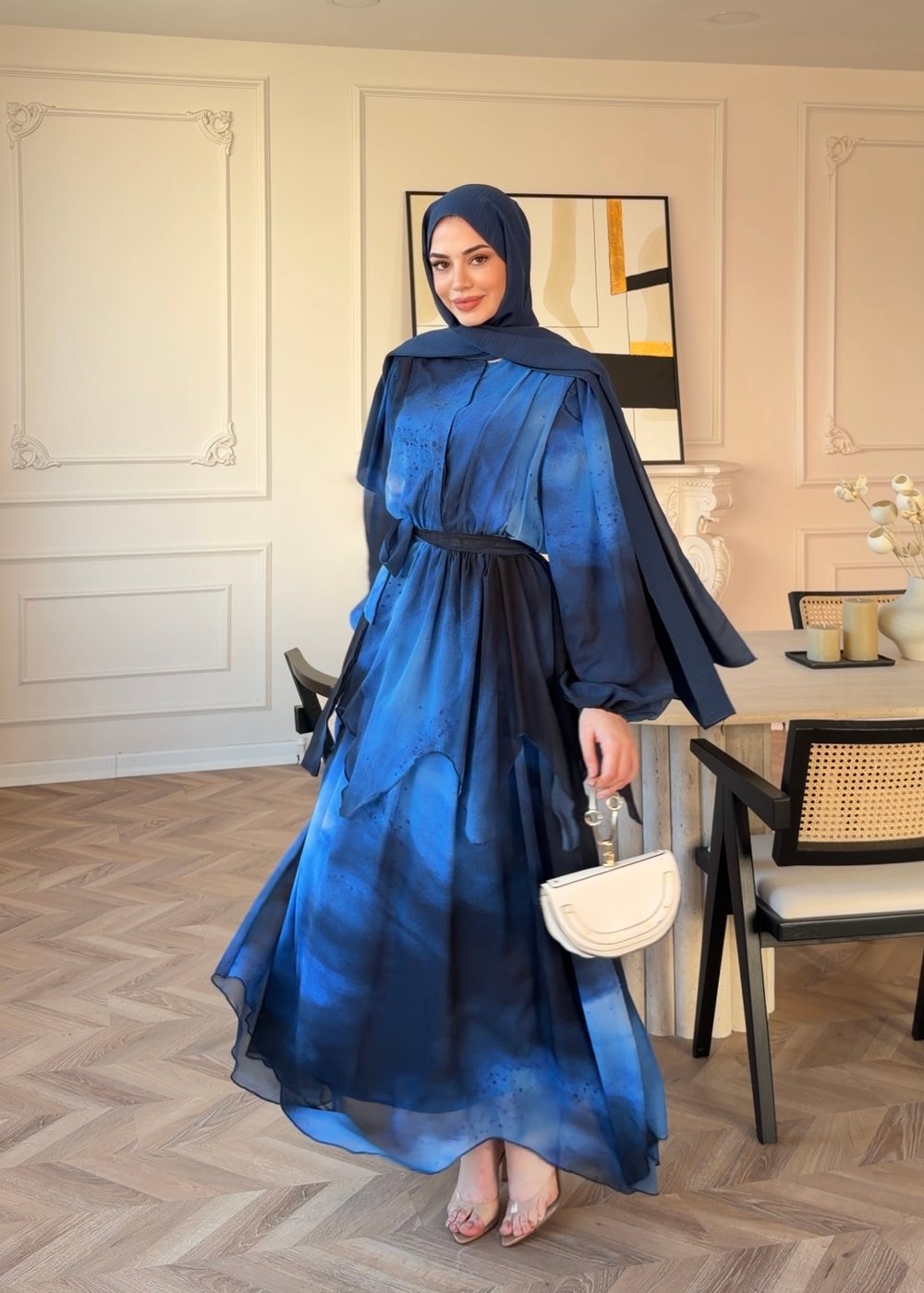 Maura Kat Kat Şifon Elbise Mavi (5717)