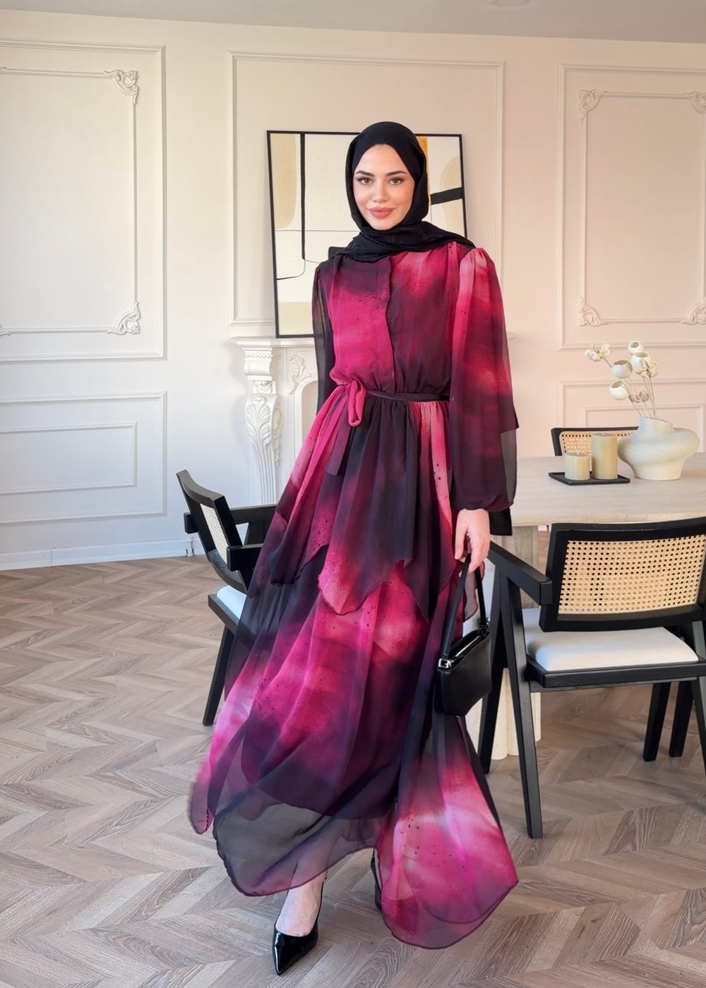Maura Kat Kat Şifon elbise Pembe (5717)