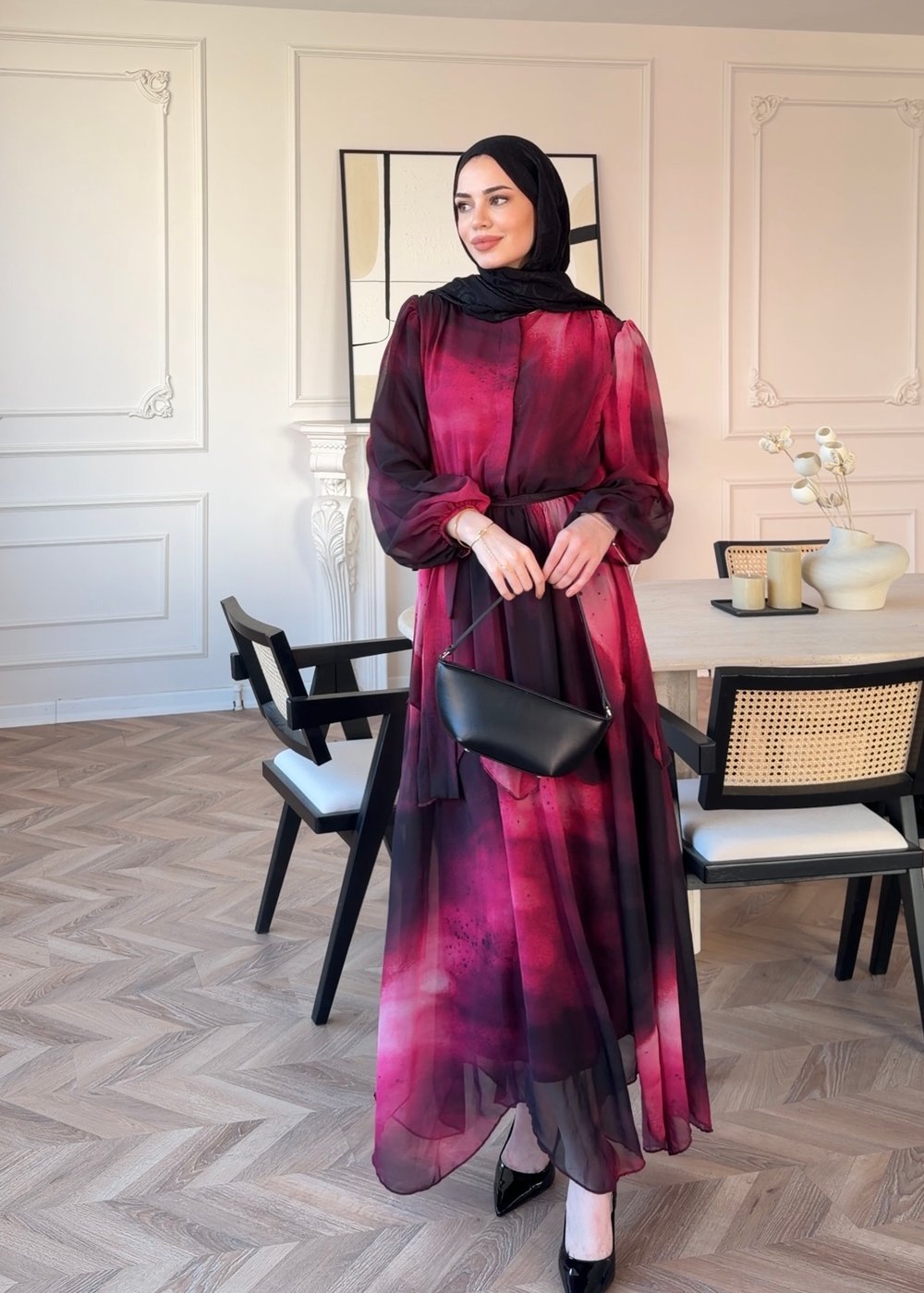 Maura Kat Kat Şifon elbise Pembe (5717)