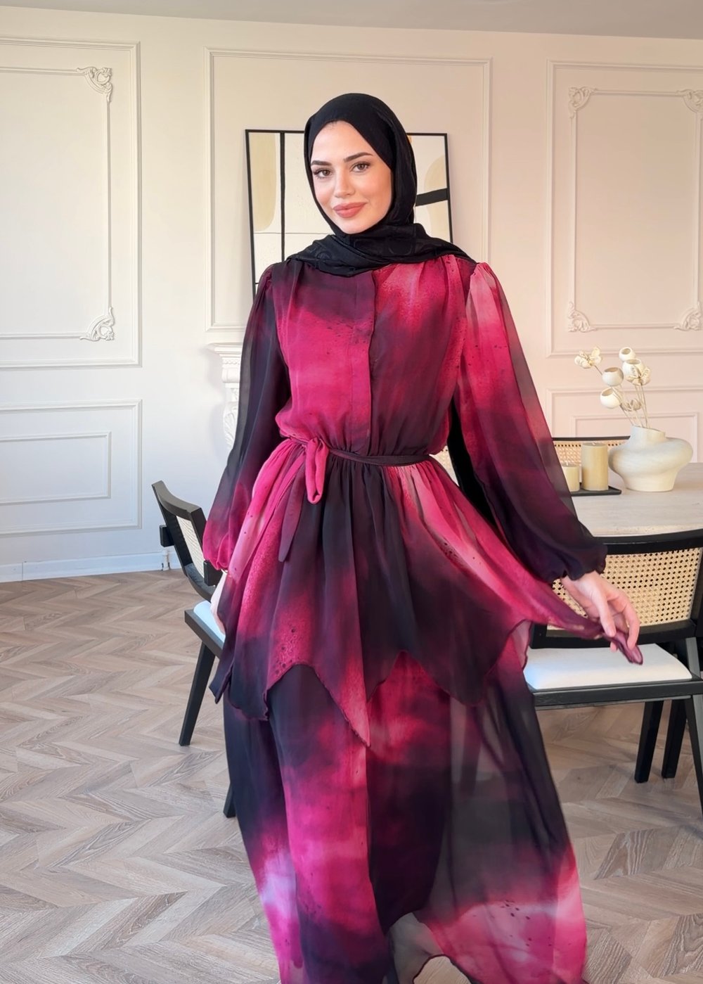 Maura Kat Kat Şifon elbise Pembe (5717)