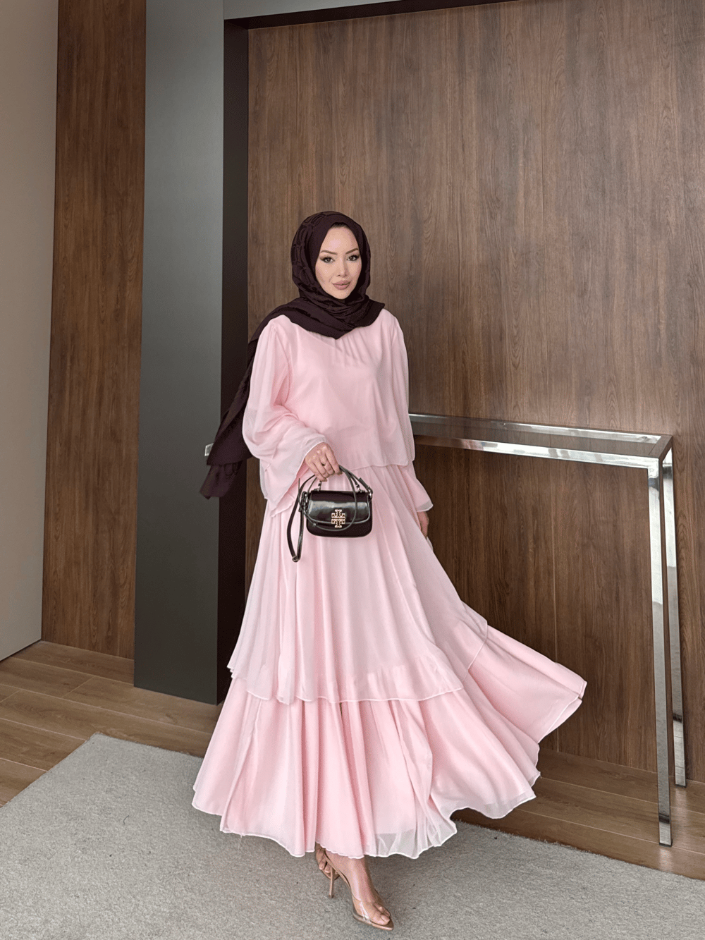 Maylo Kat Kat Şifon Etekli Takım Pembe (5721)