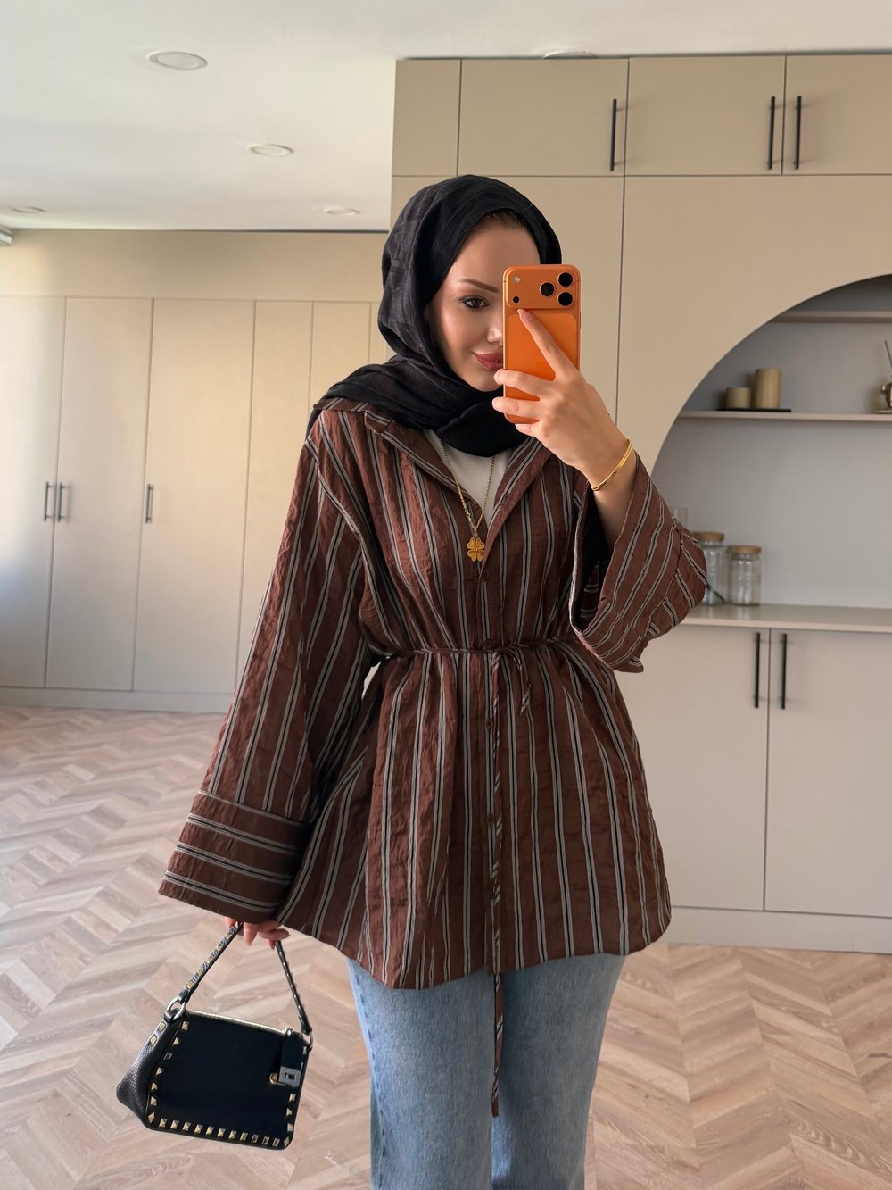 Mina Çizgili Gömlek Kahve (4423)