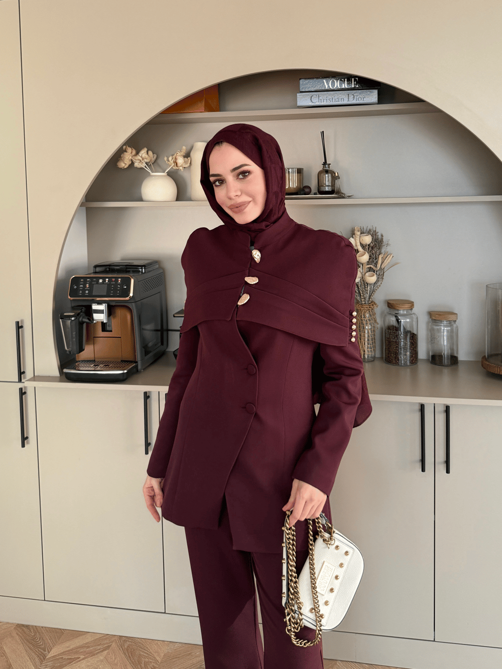 Mirel Pelerinli Ceket Takım Mürdüm (26032)