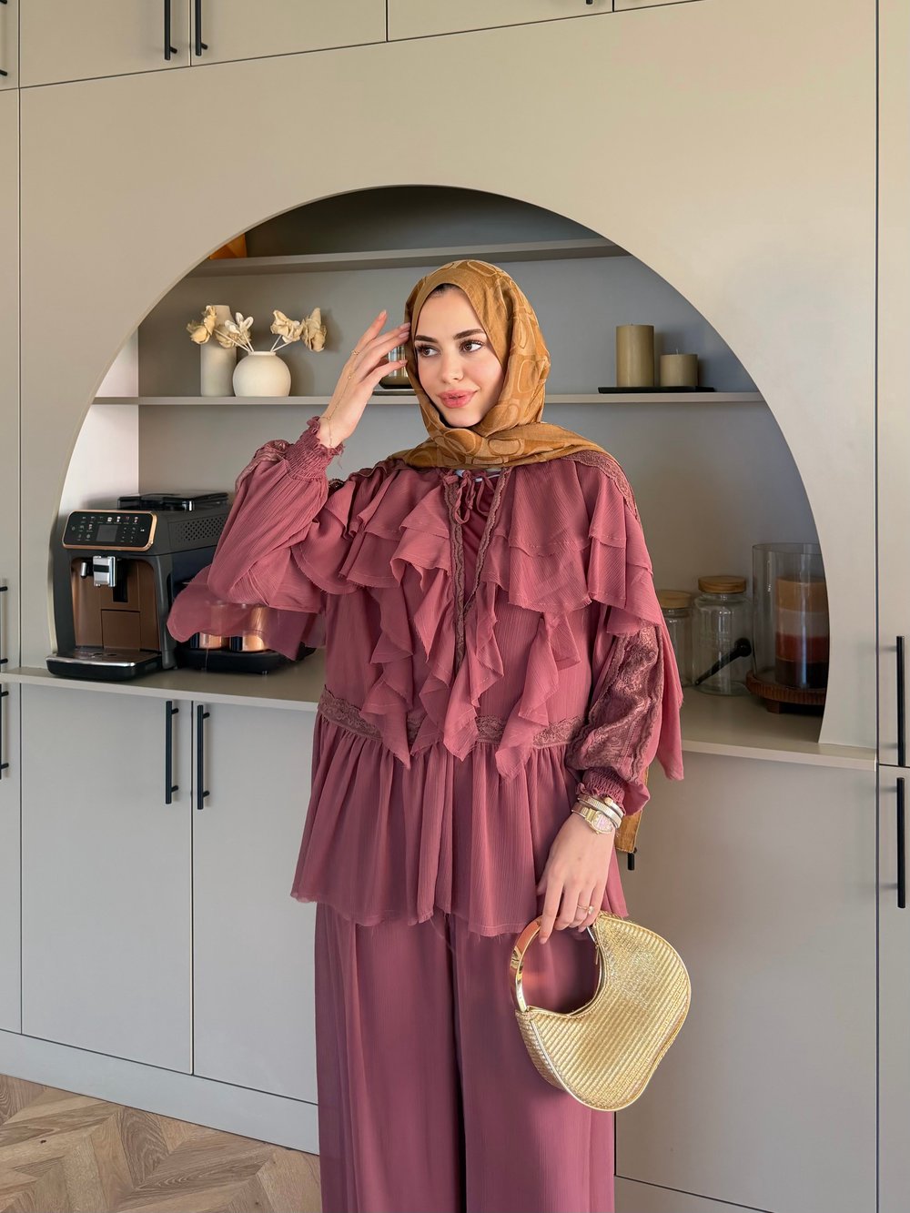 Mollis Fırfırlı Pantolon Takım Çağla Yeşili (3040)