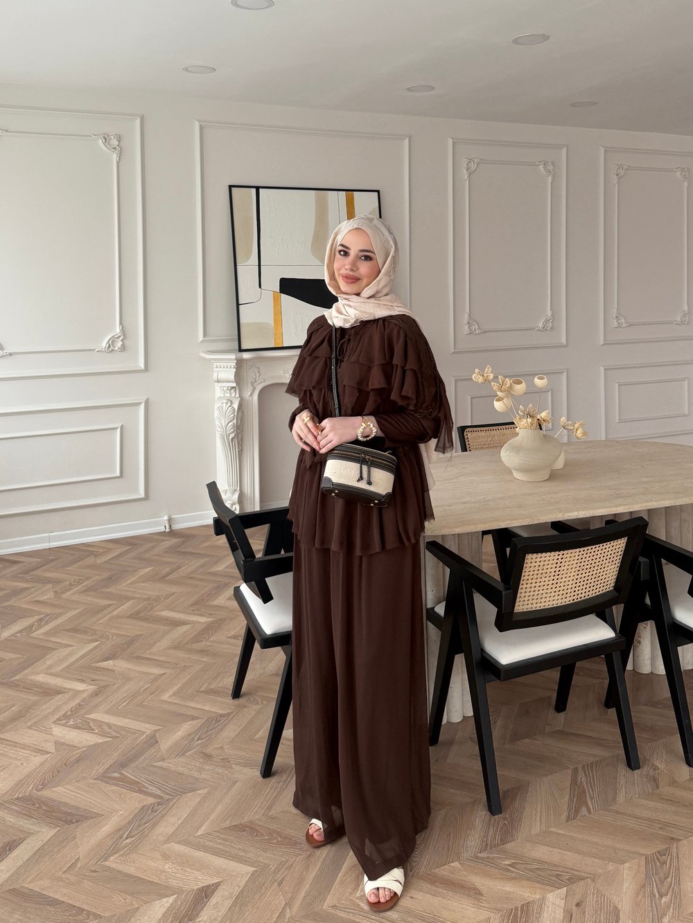 Mollis Fırfırlı Pantolon Takım Kahve (3040) 