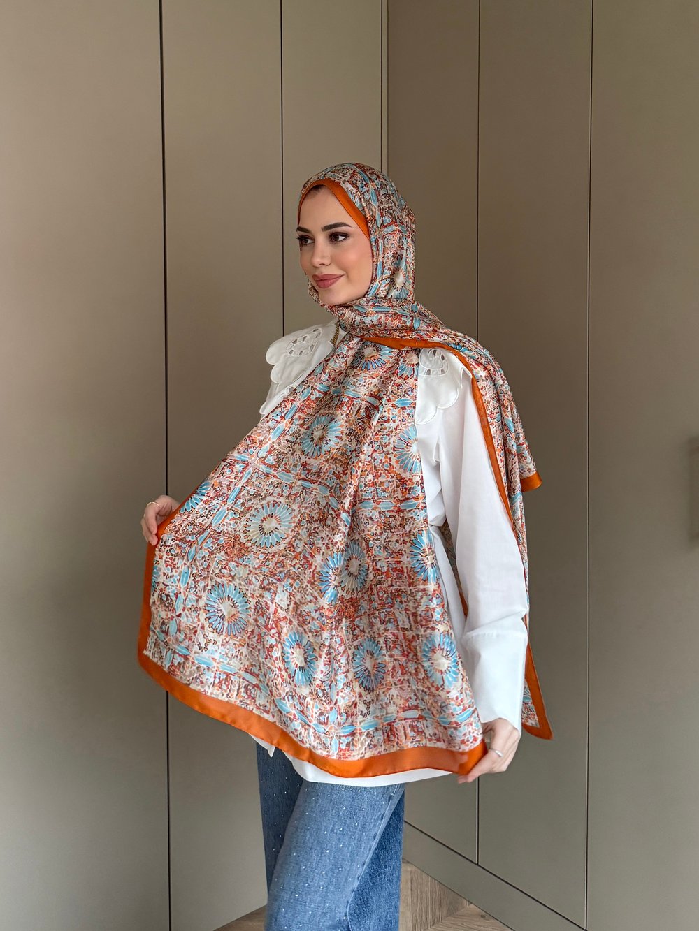 Mozaik Desen Şal Turuncu (096)