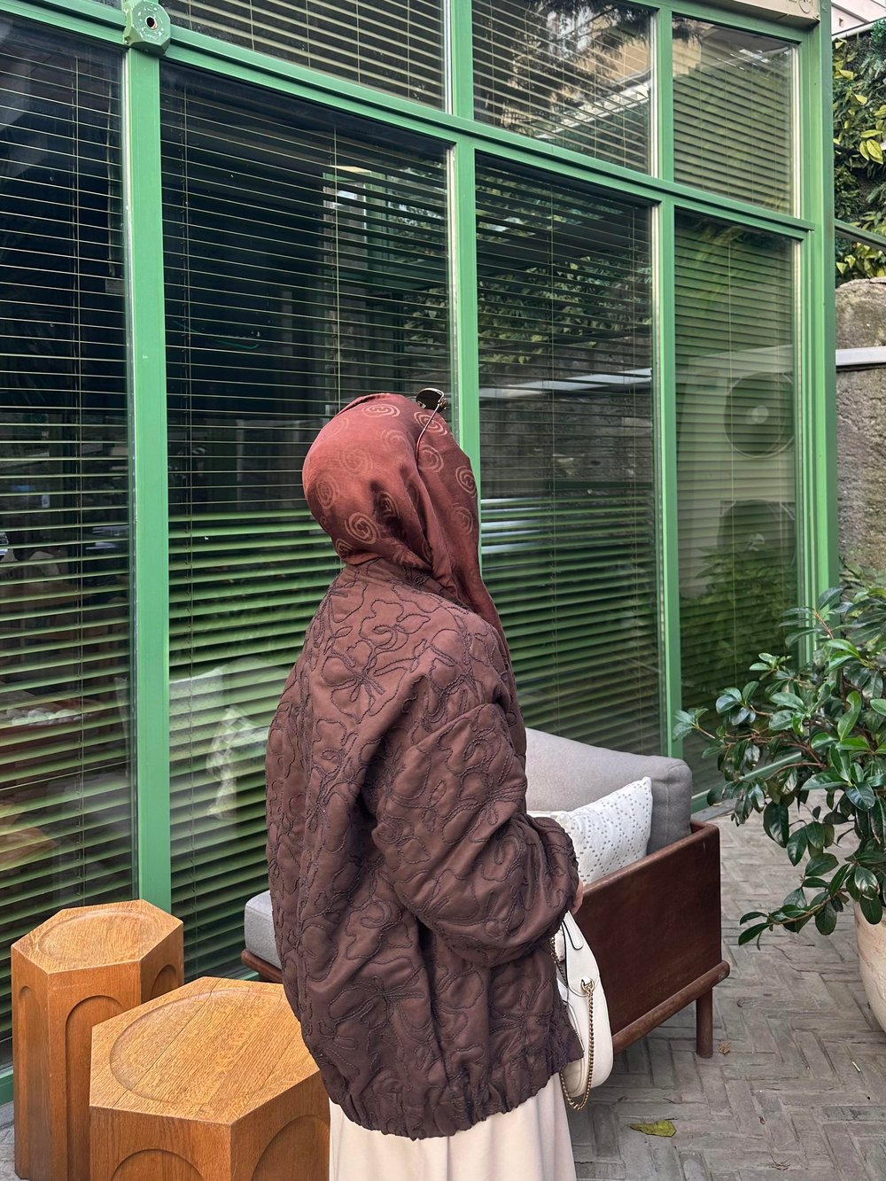 Muadil Dokulu Ceket Acı Kahve