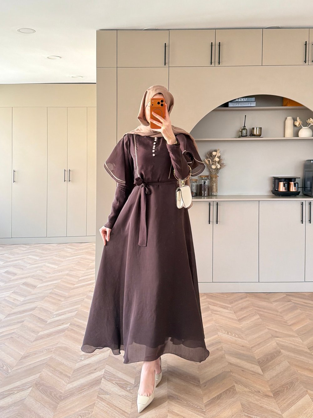 Muse Nakış Detaylı Volanlı Elbise Acı Kahve (26056)