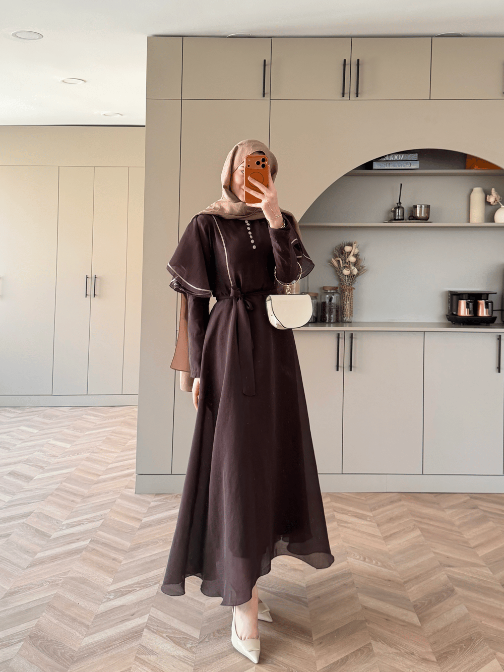 Muse Nakış Detaylı Volanlı Elbise Acı Kahve (26056)