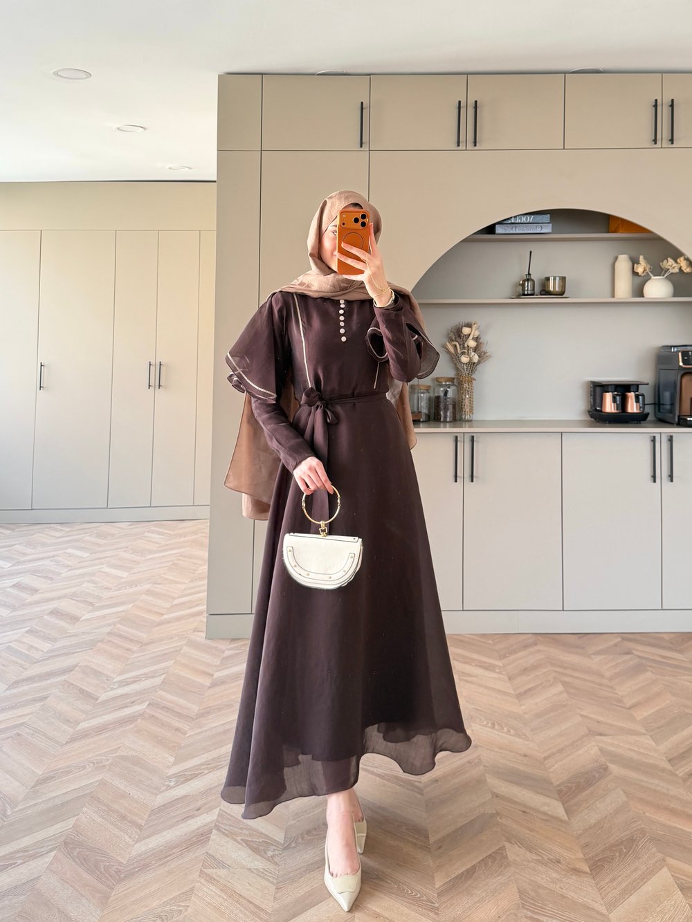 Muse Nakış Detaylı Volanlı Elbise Acı Kahve (26056)
