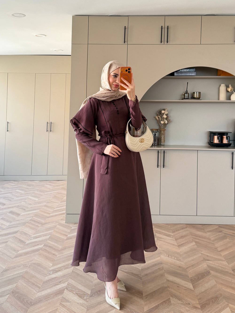 Muse Nakış Detaylı Volanlı Elbise Bordo (26056)