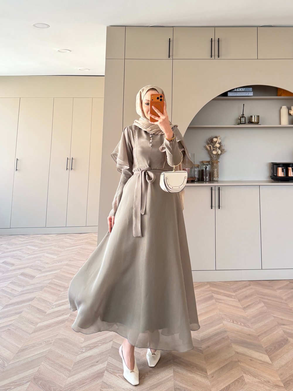 Muse Nakış Detaylı Volanlı Elbise Haki (26056)