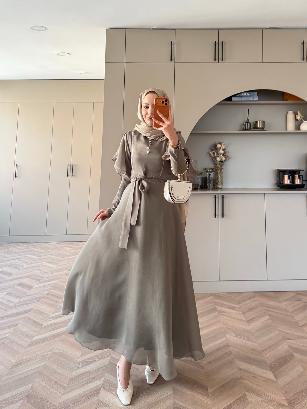 Muse Nakış Detaylı Volanlı Elbise Haki (26056)