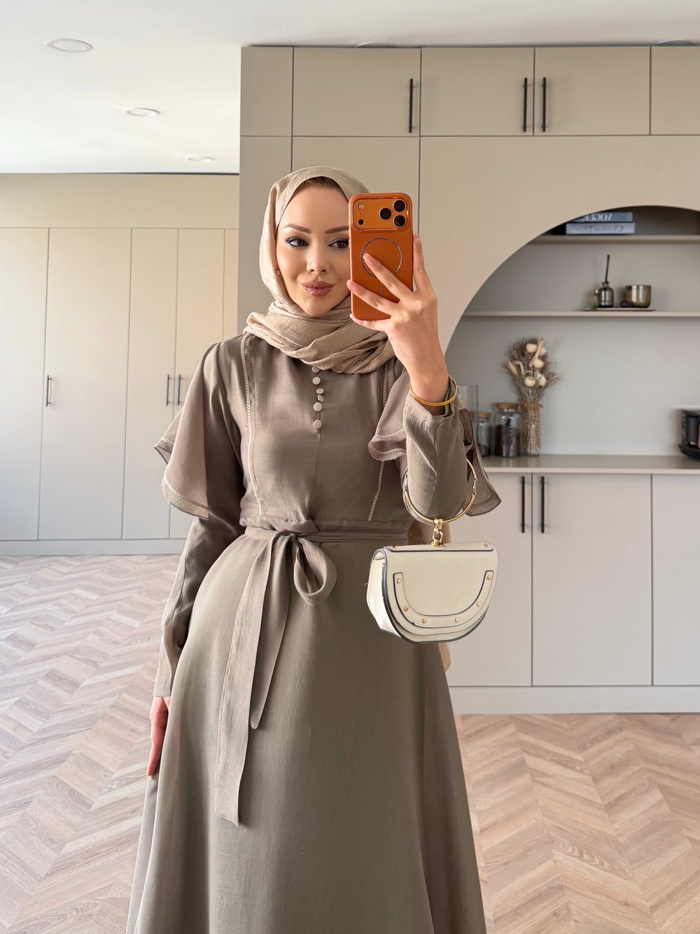 Muse Nakış Detaylı Volanlı Elbise Haki (26056)