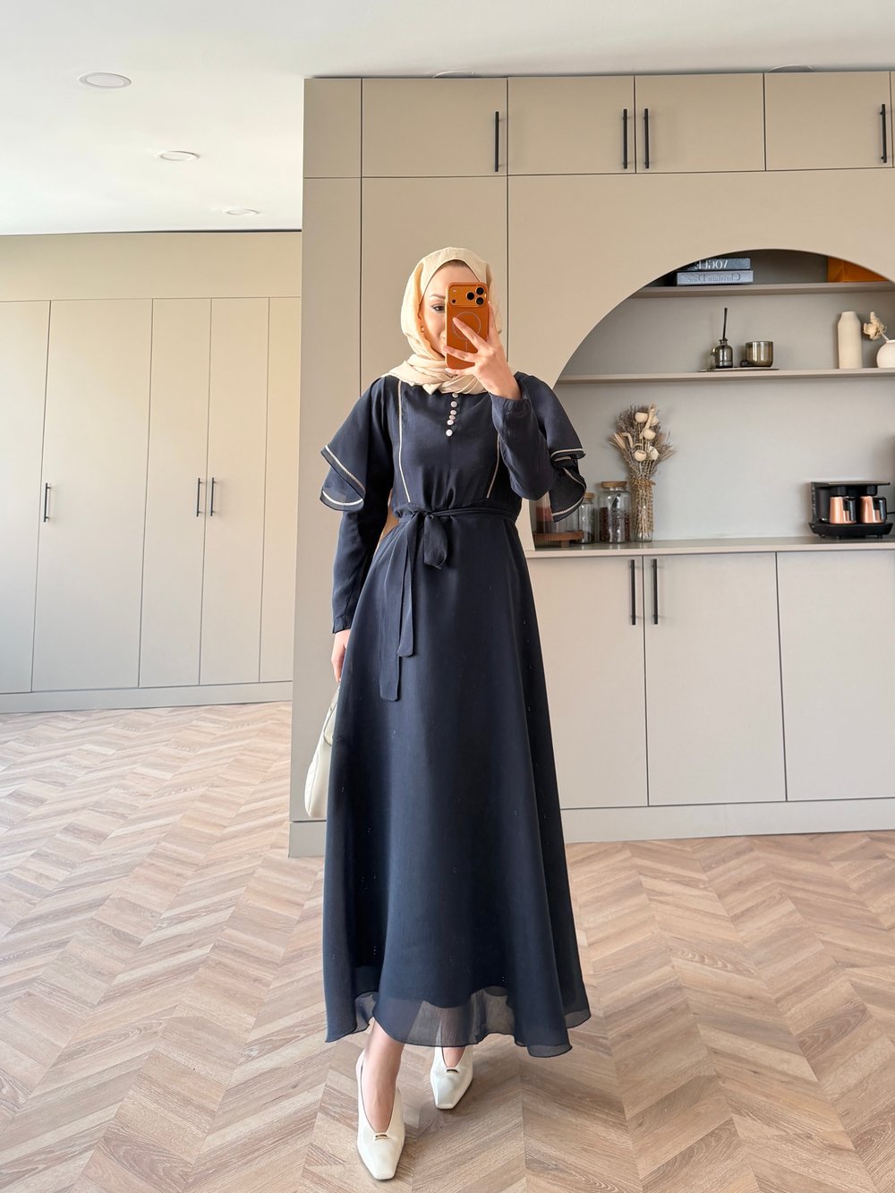Muse Nakış Detaylı Volanlı Elbise Lacivert (26056)