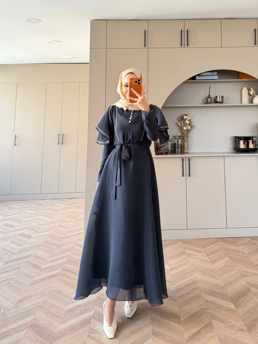 Muse Nakış Detaylı Volanlı Elbise Lacivert (26056)