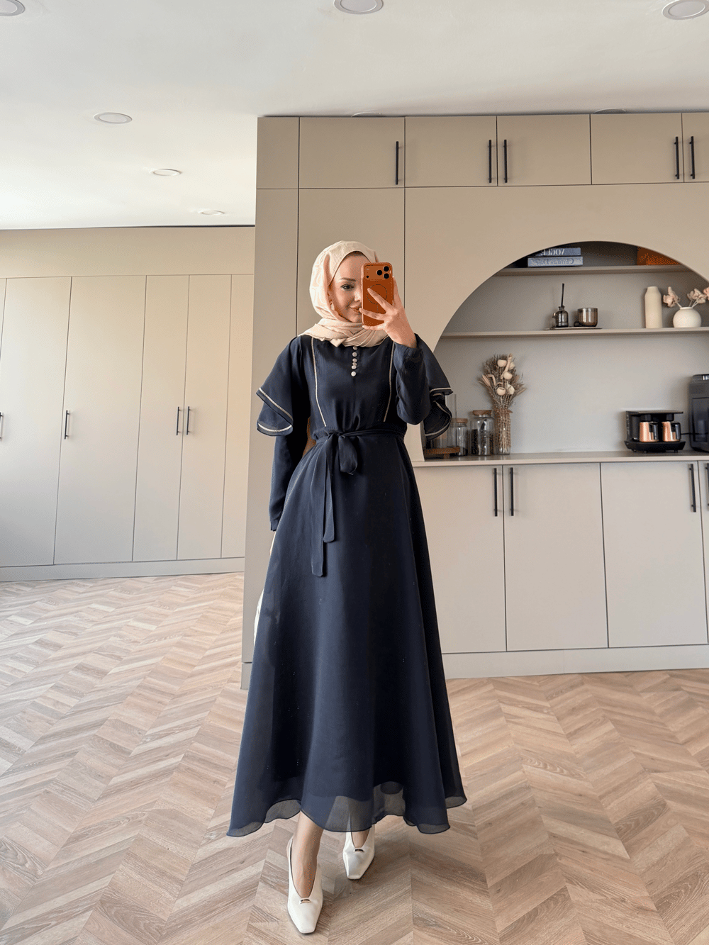 Muse Nakış Detaylı Volanlı Elbise Lacivert (26056)