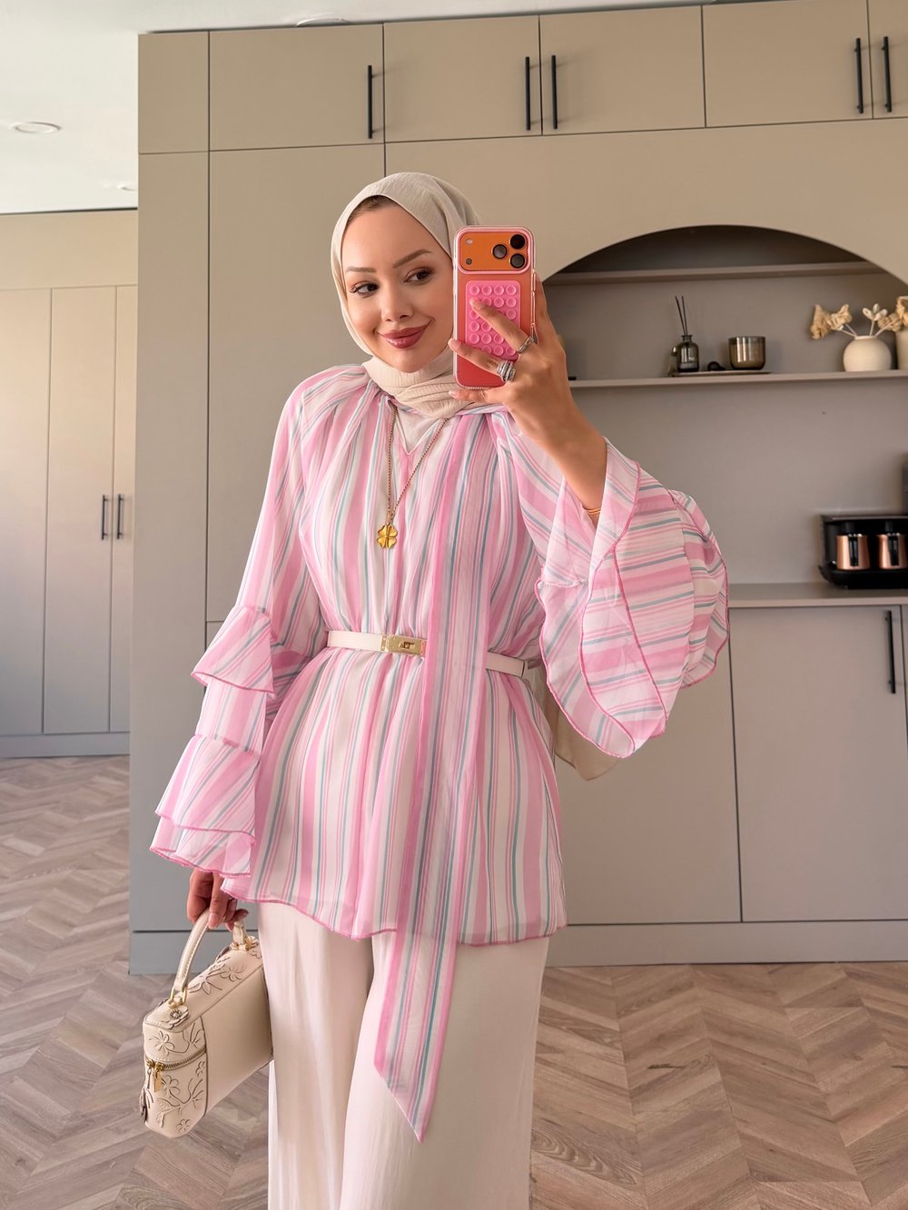 Nacre Çizgili Bluz Pembe