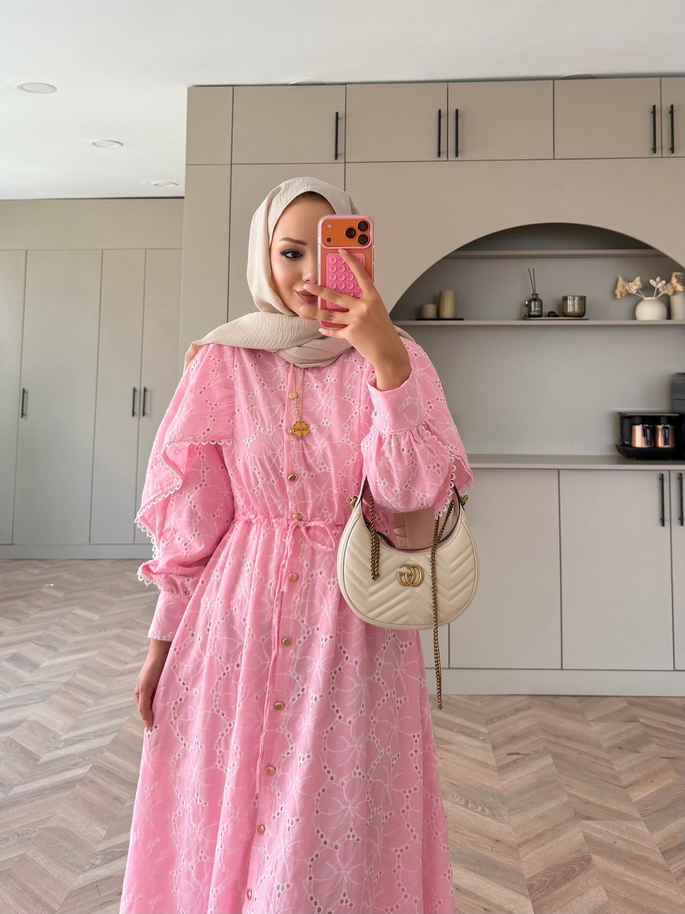 Narin Şal Detaylı Elbise Pembe (4462)