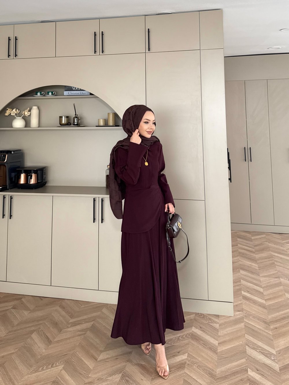 Navid Yandan Kemer Detaylı Cupra Elbise Bordo (618)