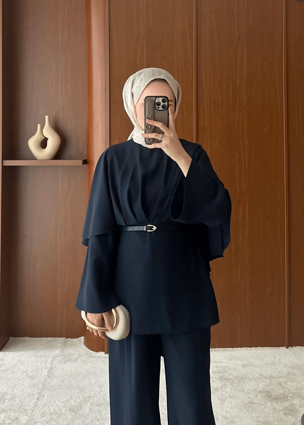 Nazra Yarasa Kol Pantolonlu Takım Lacivert (2358)