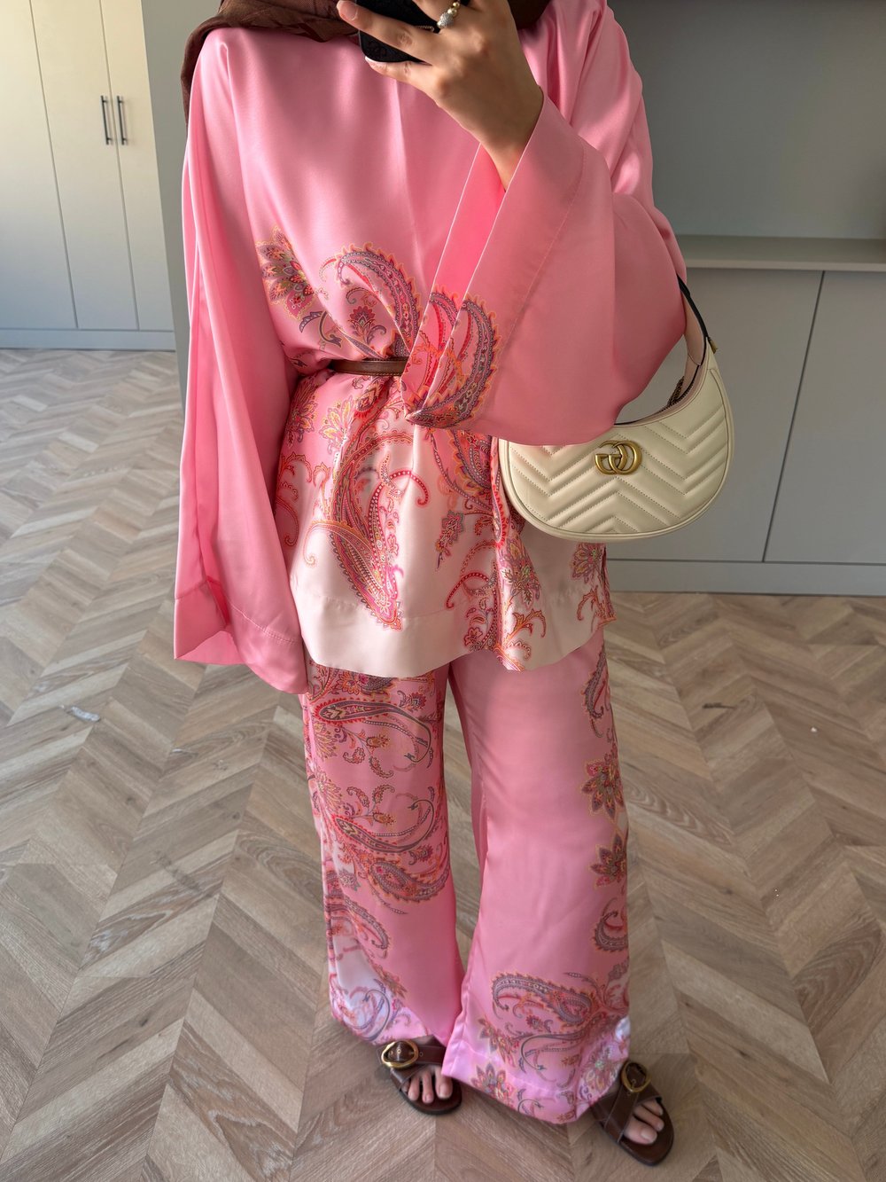 Nefes Çiçek Desenli Pantolonlu Takım Pembe (5823)