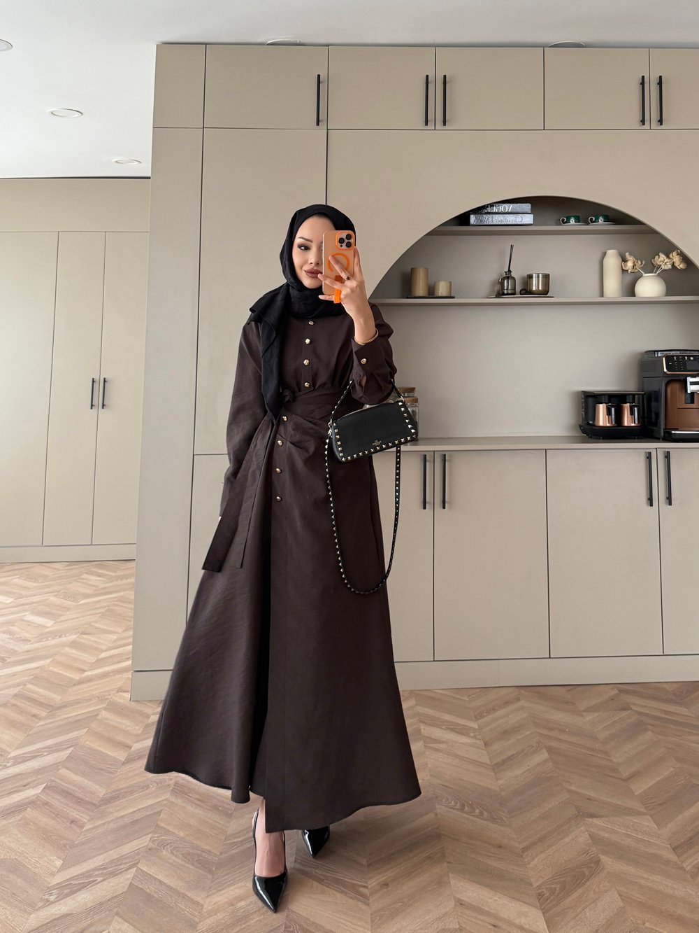 Niksa Yandan Bağlamalı Cupra Elbise Kahverengi (667)