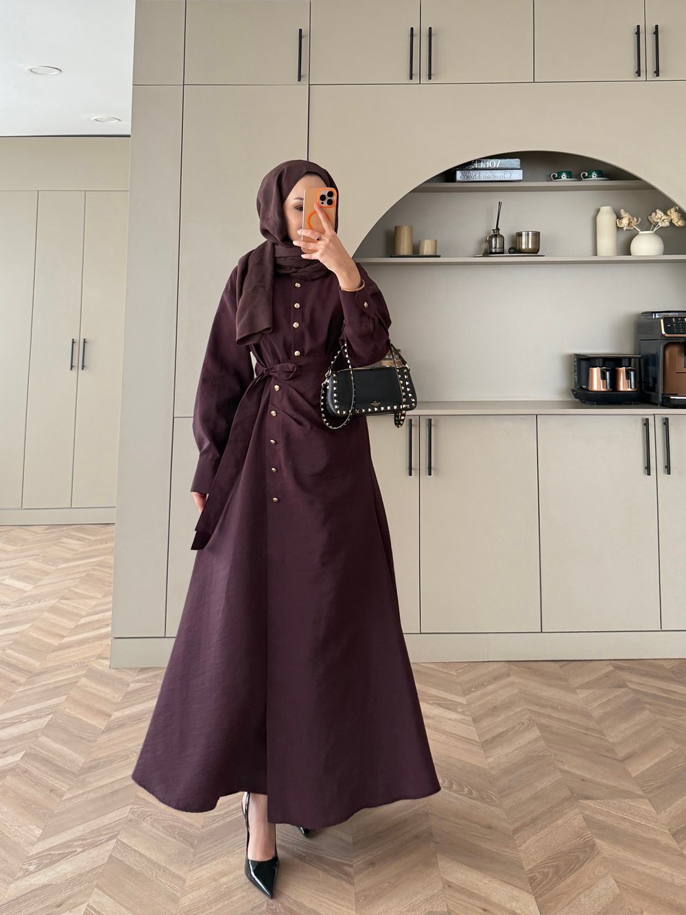 Niksa Yandan Bağlamalı Cupra Elbise Mürdüm (667)