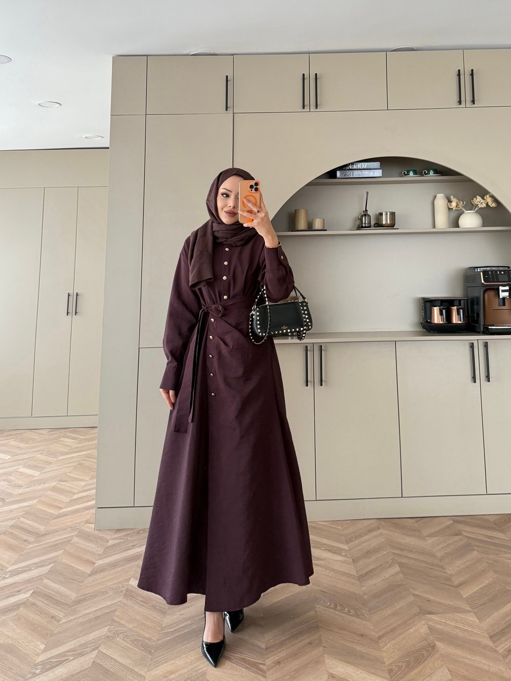 Niksa Yandan Bağlamalı Cupra Elbise Mürdüm (667)