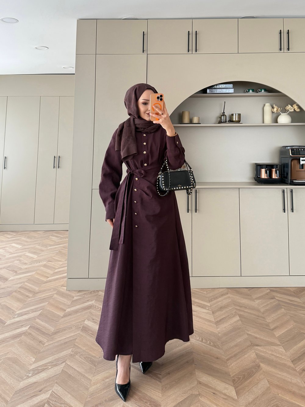 Niksa Yandan Bağlamalı Cupra Elbise Mürdüm (667)