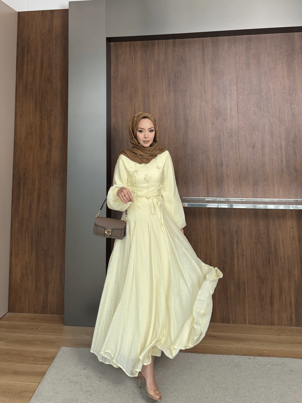 Noyan Çiçek Baskılı Tül Elbise ButterYellow (26005)