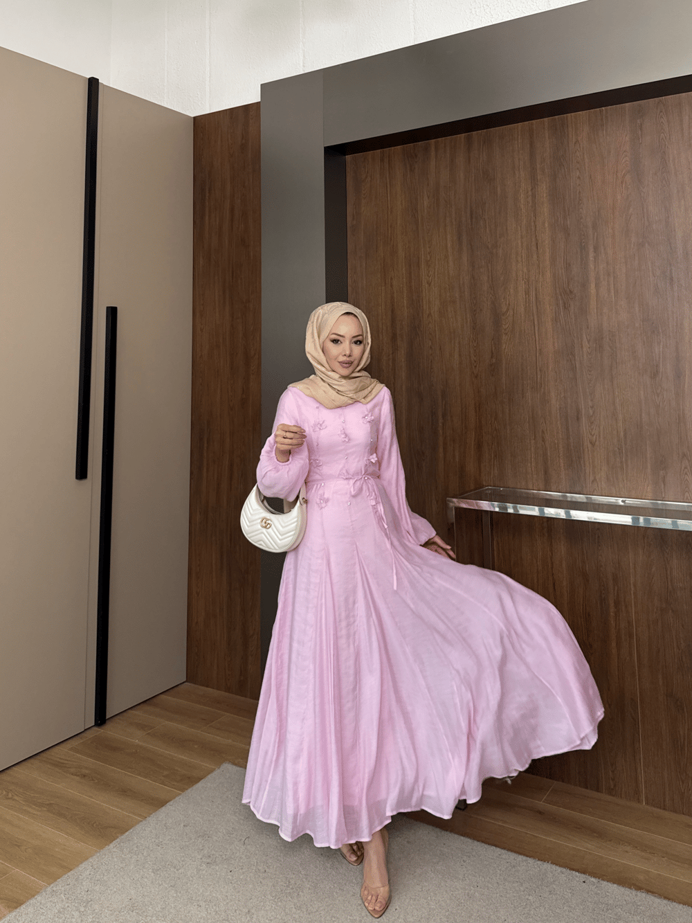 Noyan Çiçek Baskılı Tül Elbise Pembe (26005)