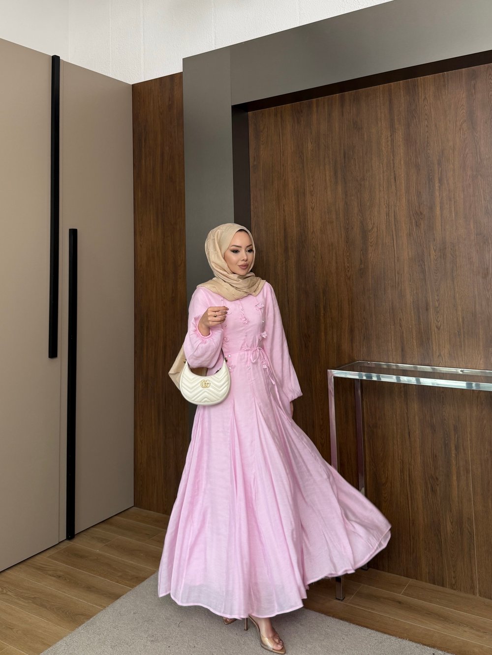 Noyan Çiçek Baskılı Tül Elbise Pembe (26005)