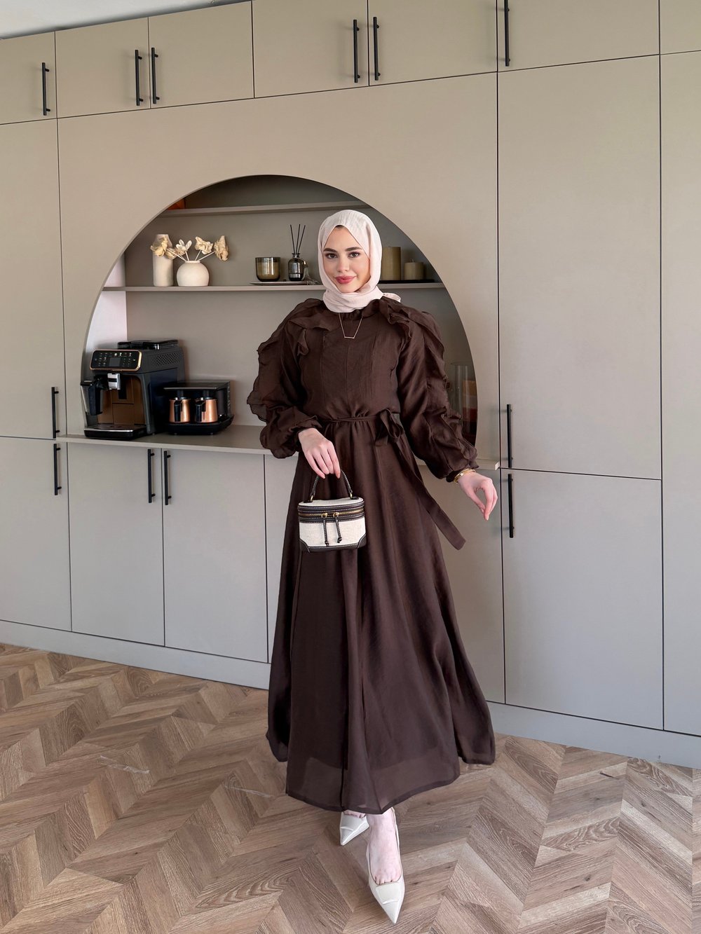 Nura Fırfır Detaylı Elbise Acı Kahve (4481)