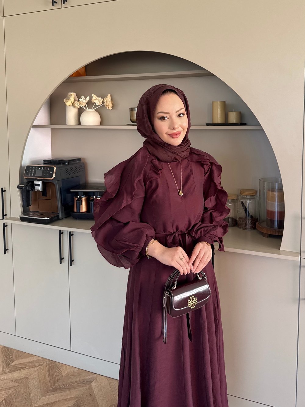 Nura Fırfır Detaylı Elbise Mürdüm (4481)