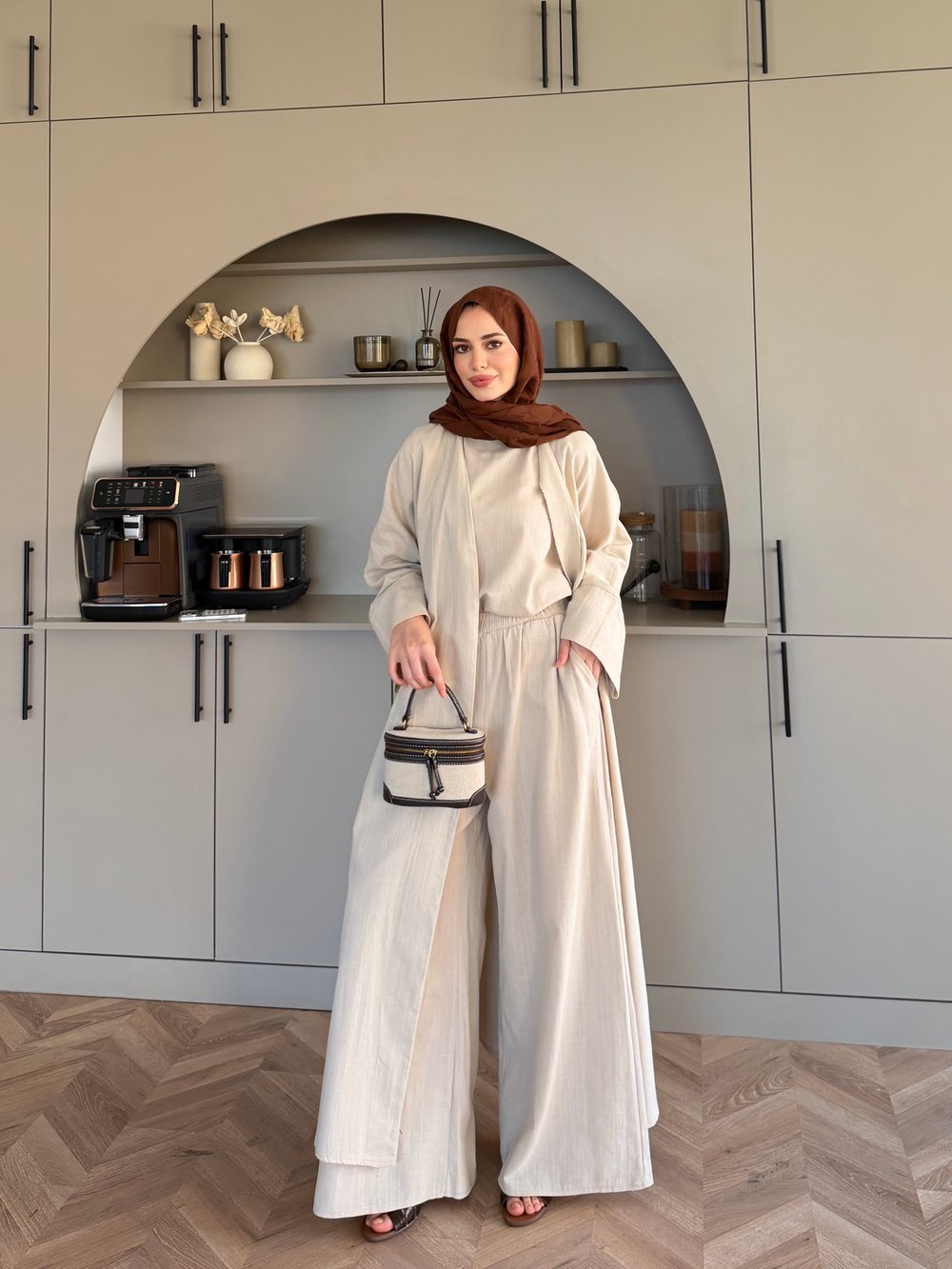 Odessa Pantolonlu Kimono Takım Bej (4518)