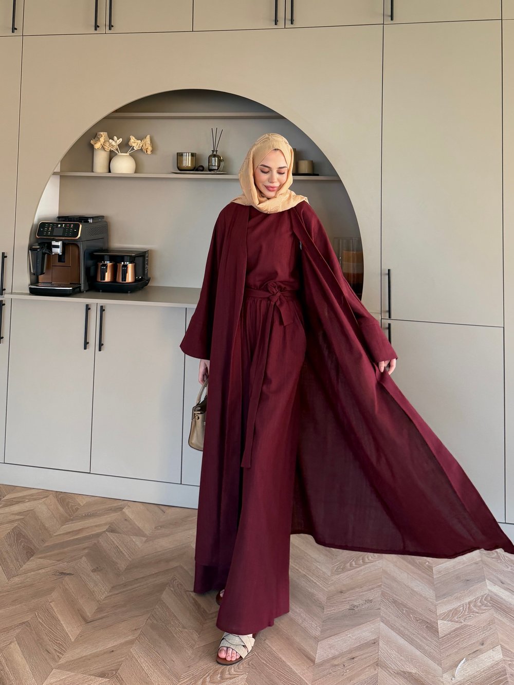 Ofelia Pantolonlu Kimono Takım Bordo (4518)