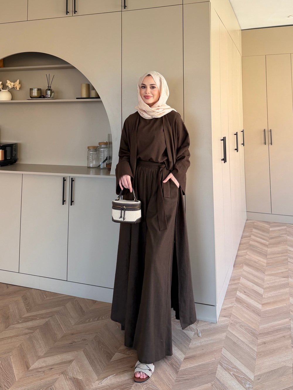 Odessa Pantolonlu Kimono Takım Kahve (4518)
