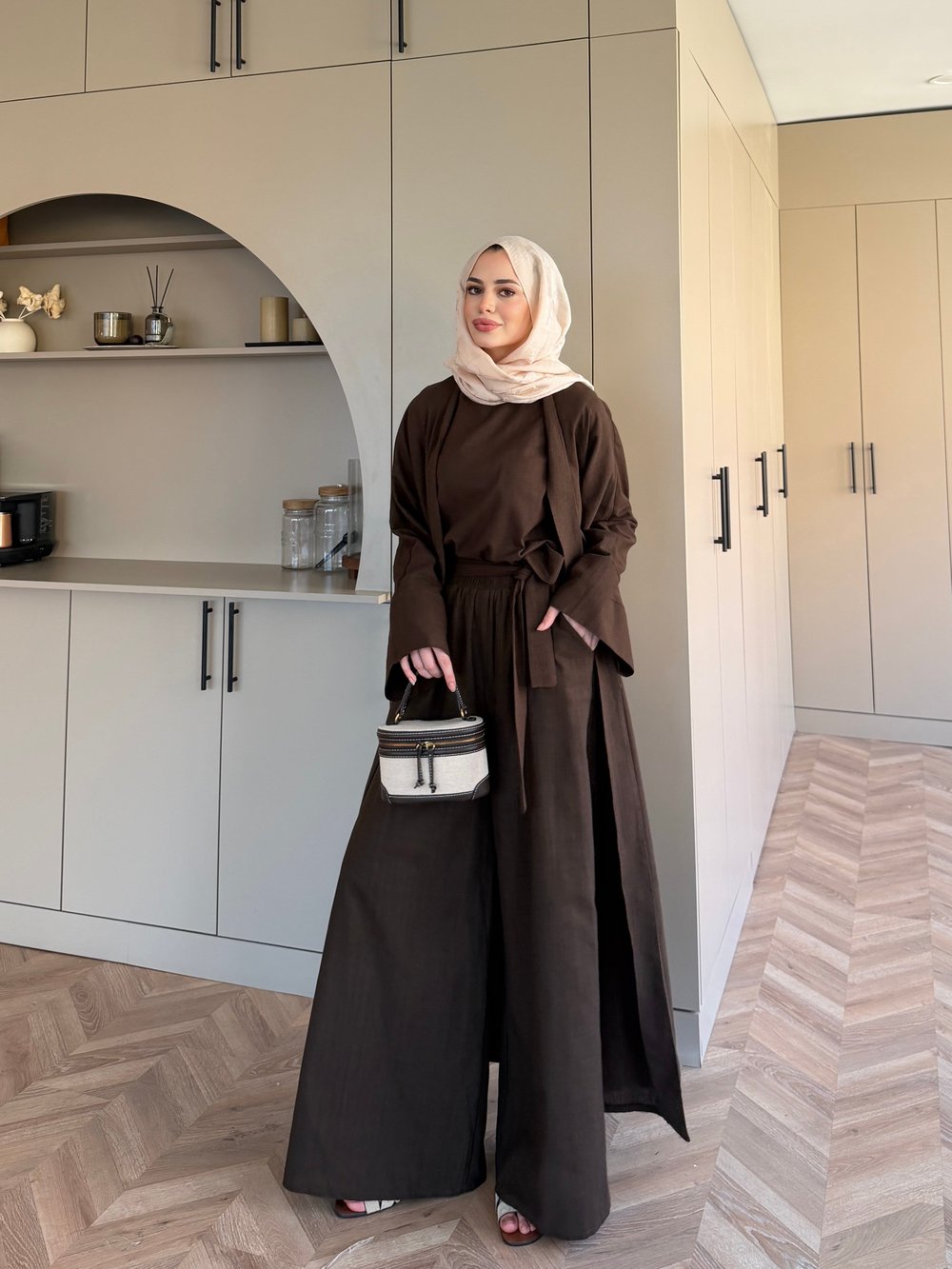 Odessa Pantolonlu Kimono Takım Kahve (4518)
