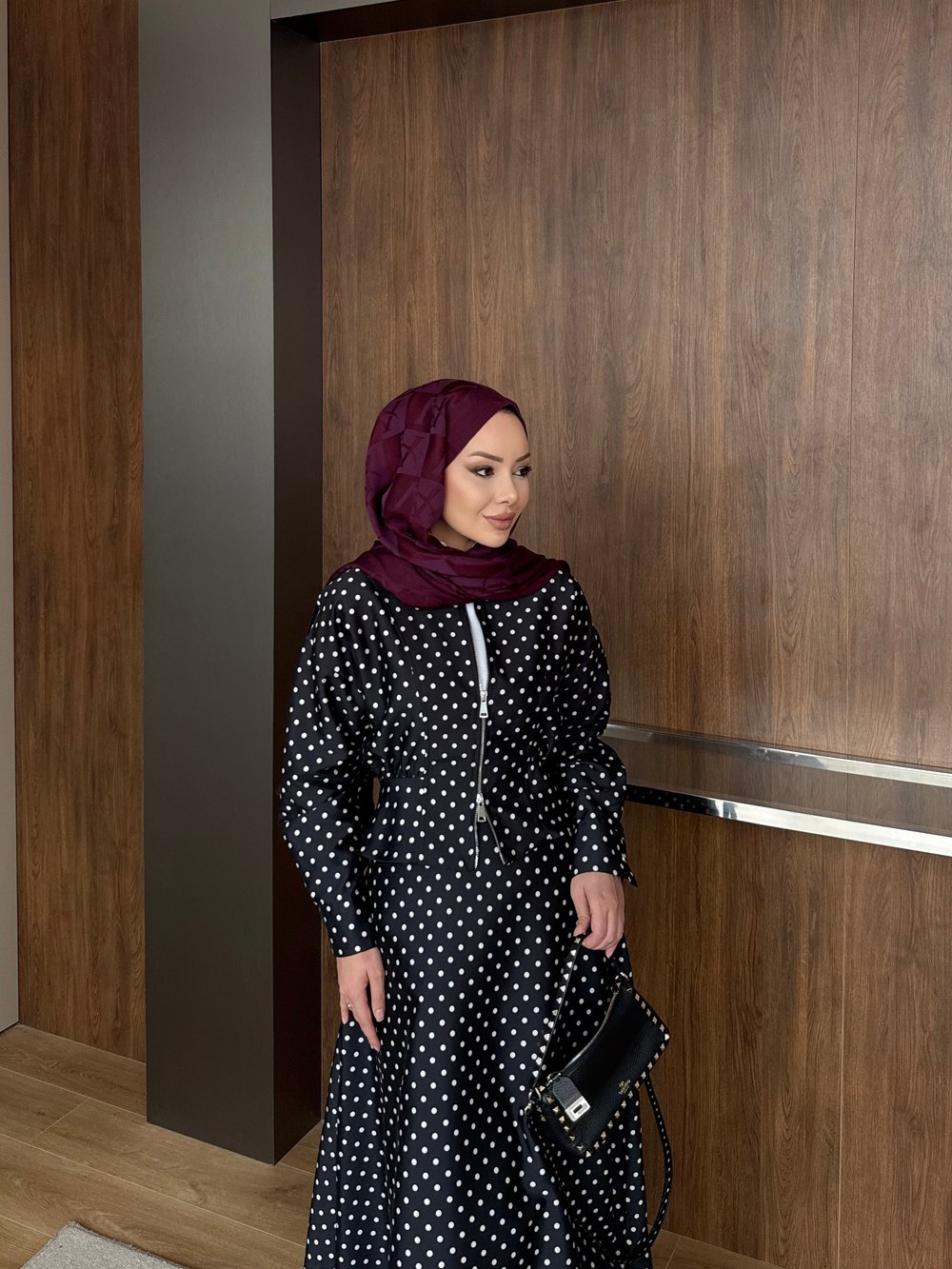 Olga Puantiyeli Ceketli Etekli Takım Siyah (4428)