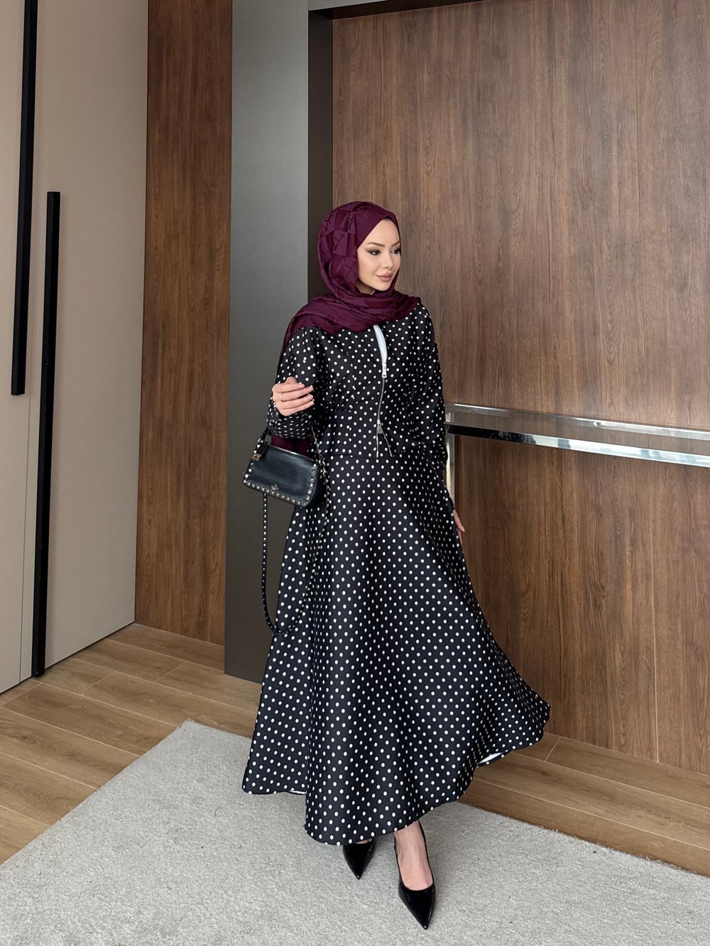 Olga Puantiyeli Ceketli Etekli Takım Siyah (4428)