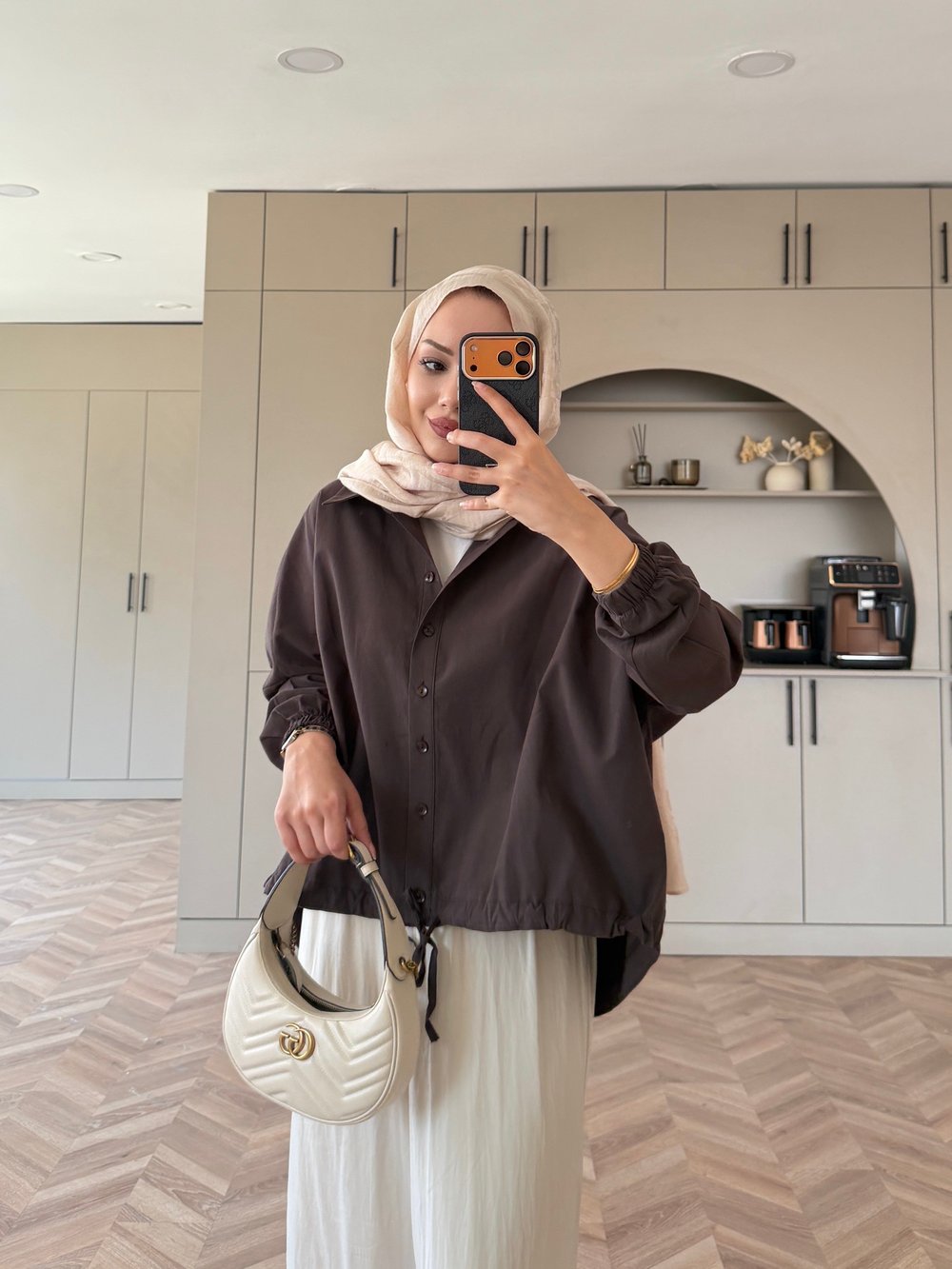 Oversize Büzgülü Gömlek Kahve (4530)