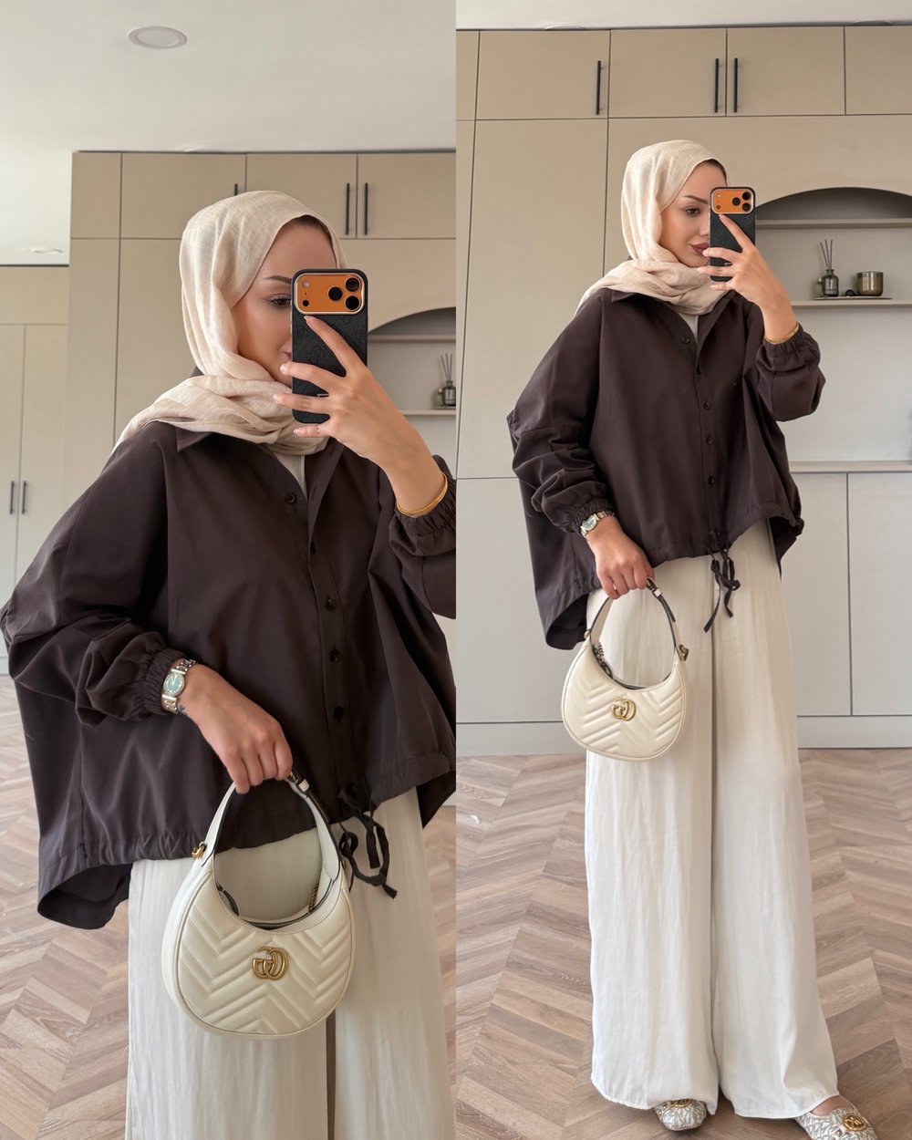 Oversize Büzgülü Gömlek Kahve (4530)
