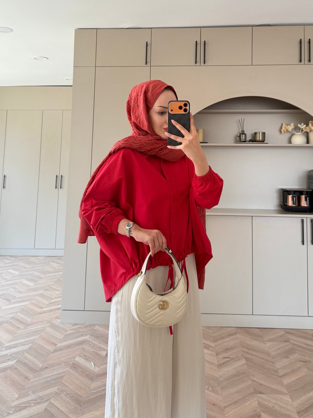 Oversize Büzgülü Gömlek Kırmızı (4530)
