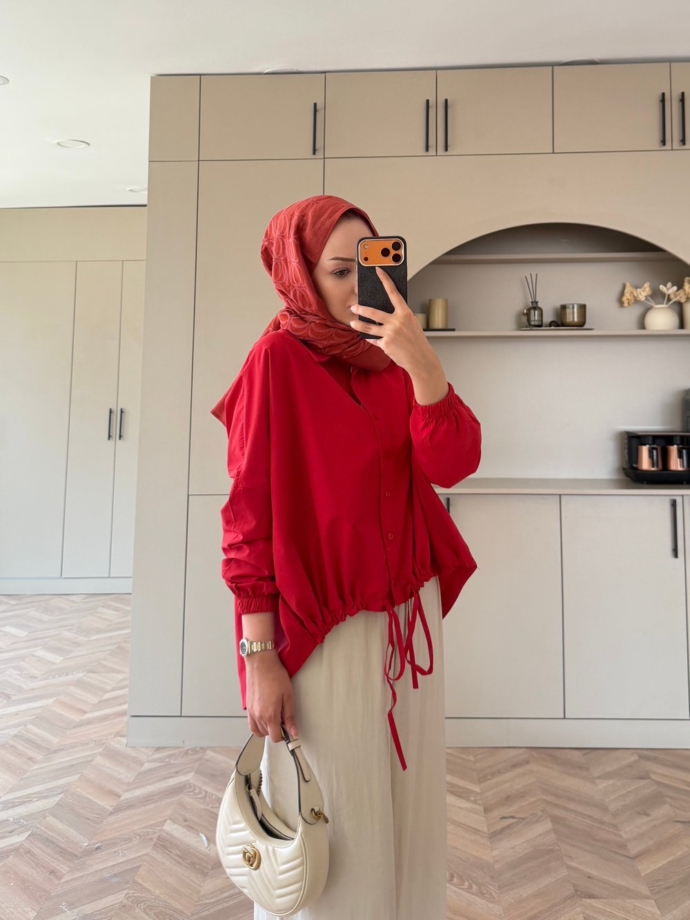 Oversize Büzgülü Gömlek Kırmızı (4530)
