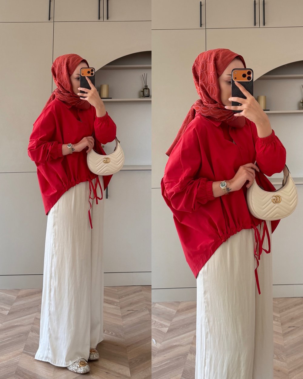 Oversize Büzgülü Gömlek Kırmızı (4530)