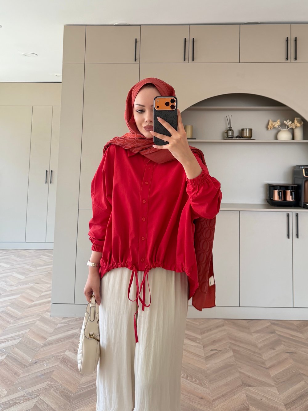 Oversize Büzgülü Gömlek Kırmızı (4530)