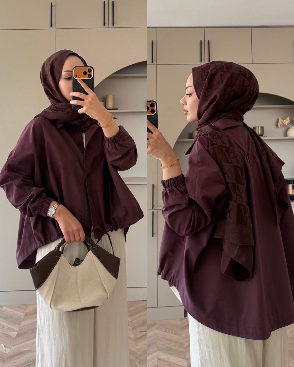 Oversize Büzgülü Gömlek Mürdüm (4530)
