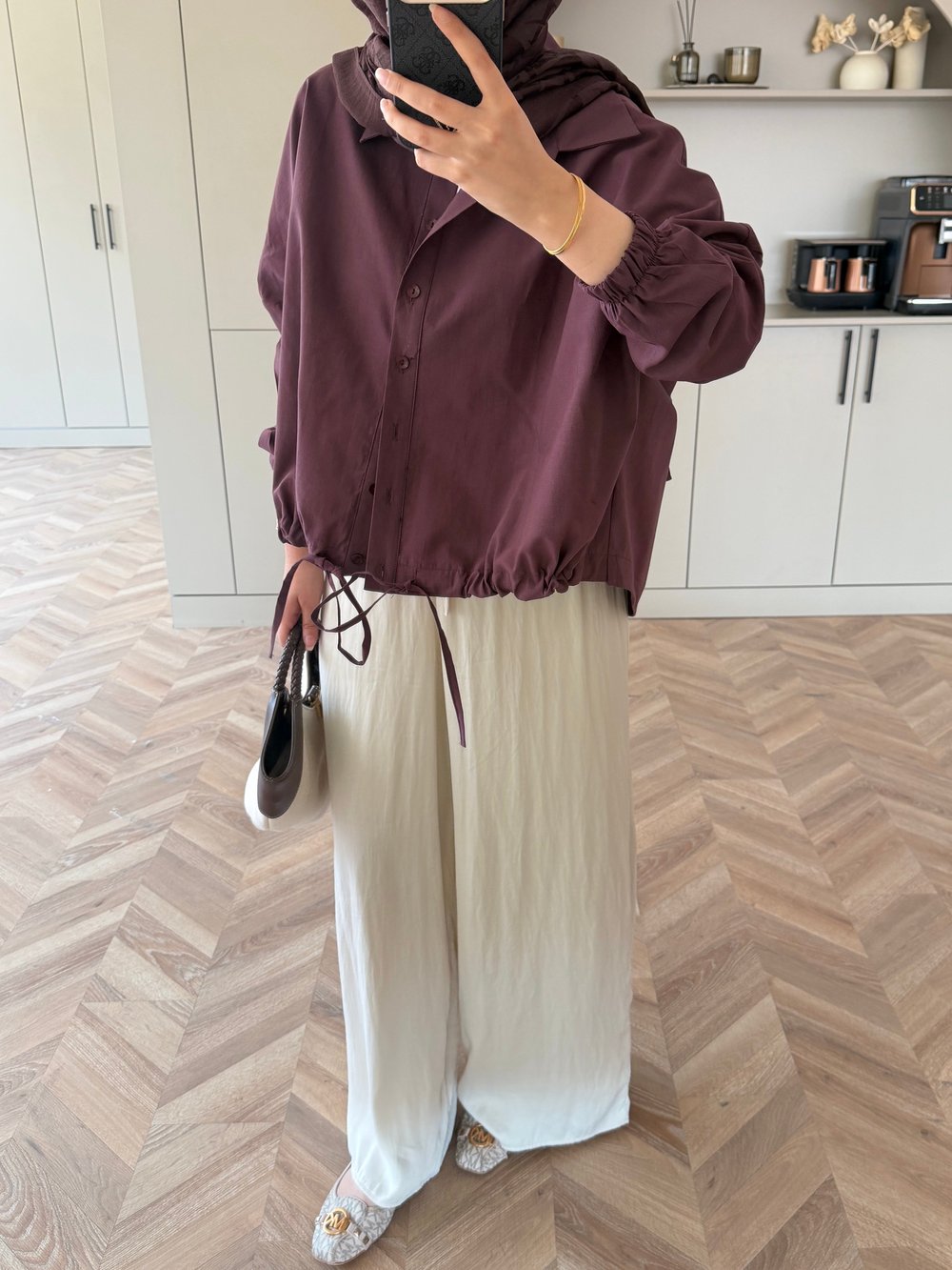 Oversize Büzgülü Gömlek Mürdüm (4530)